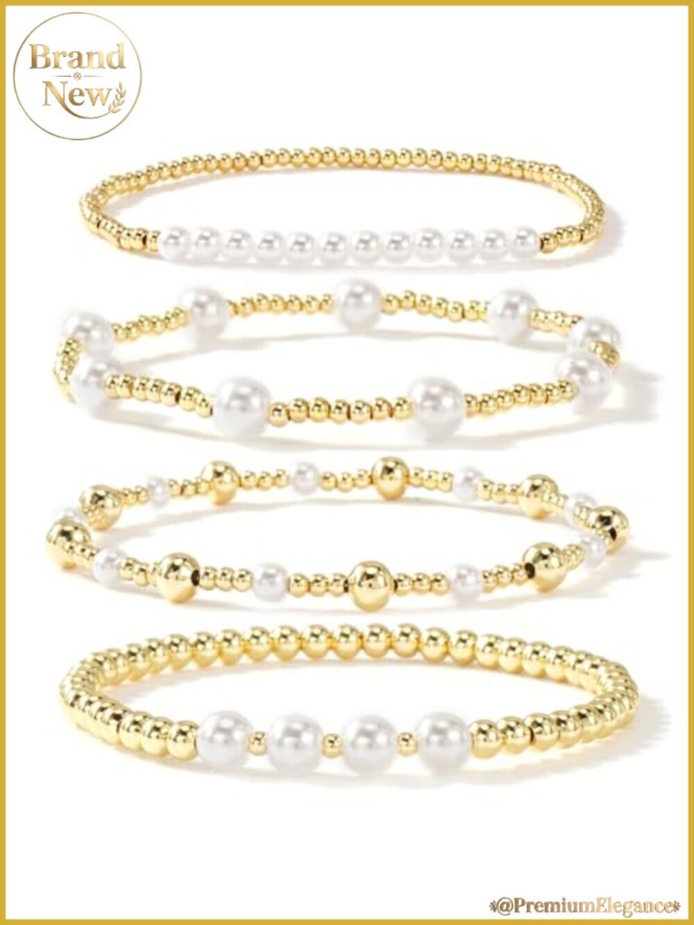 14K Gold Plated Pearl Beaded Stack Bracelets Set Stretch Women Layered